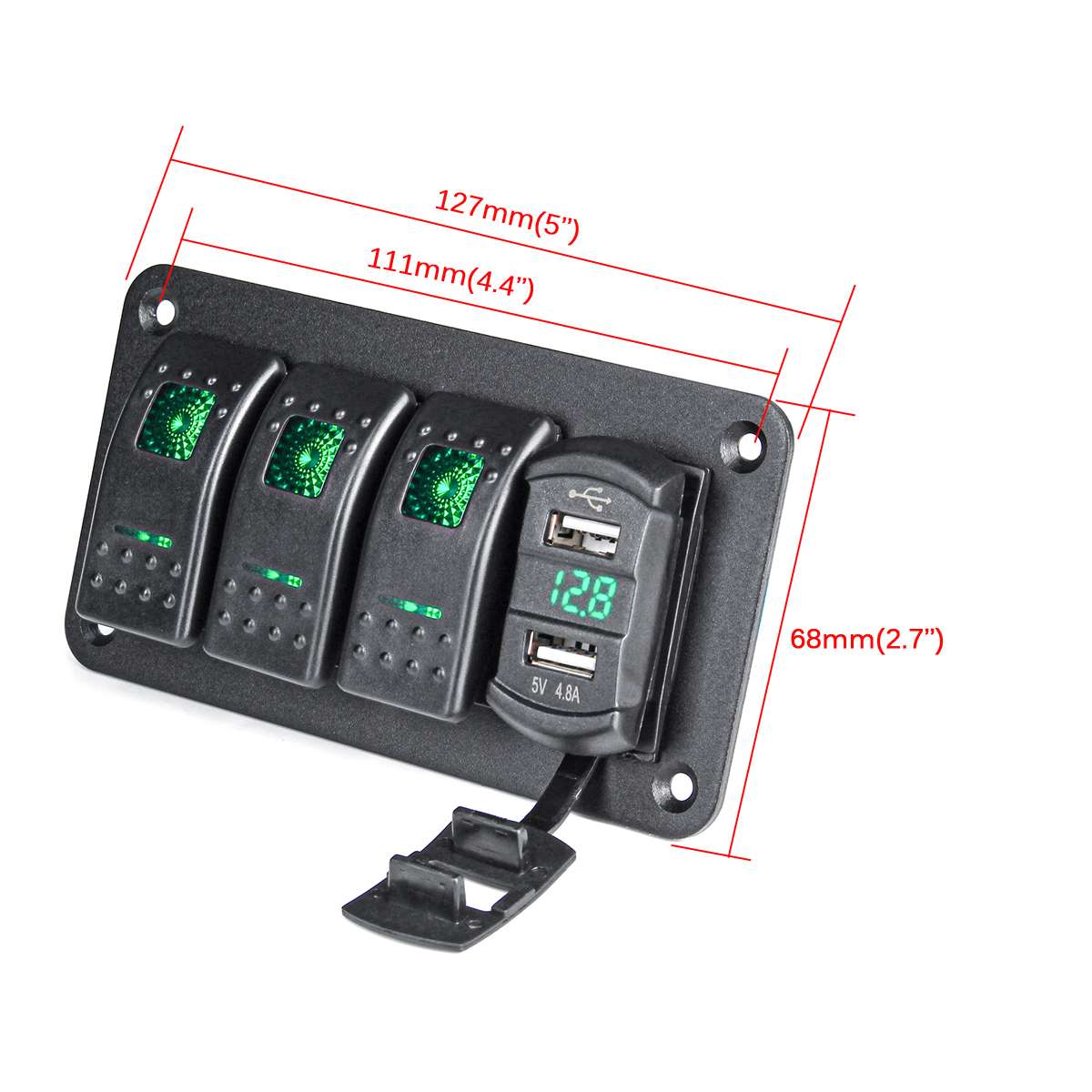 4 Gang LED Rocker Switch Panel Digital Voltmeter Dual USB Port 12V / 24V Outlet Combination Waterproof Car Marine Boat