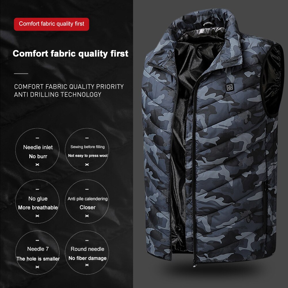 Smart Heated Jacket Men Intelligent USB Charging Electric Waistcoat Zipper Heating Thermal Vest Winter Warm Clothes