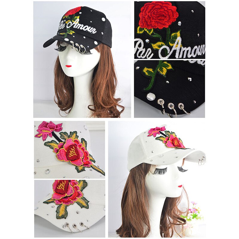 Flor Rosa bordado papá sombrero mujeres hombres lindo ajustable algodón Floral gorra de béisbol X85