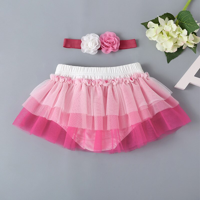 Falda de princesa para niña pequeña, tocado de 0 a 24M, tutú de malla rosa con bragas, 2 uds.,
