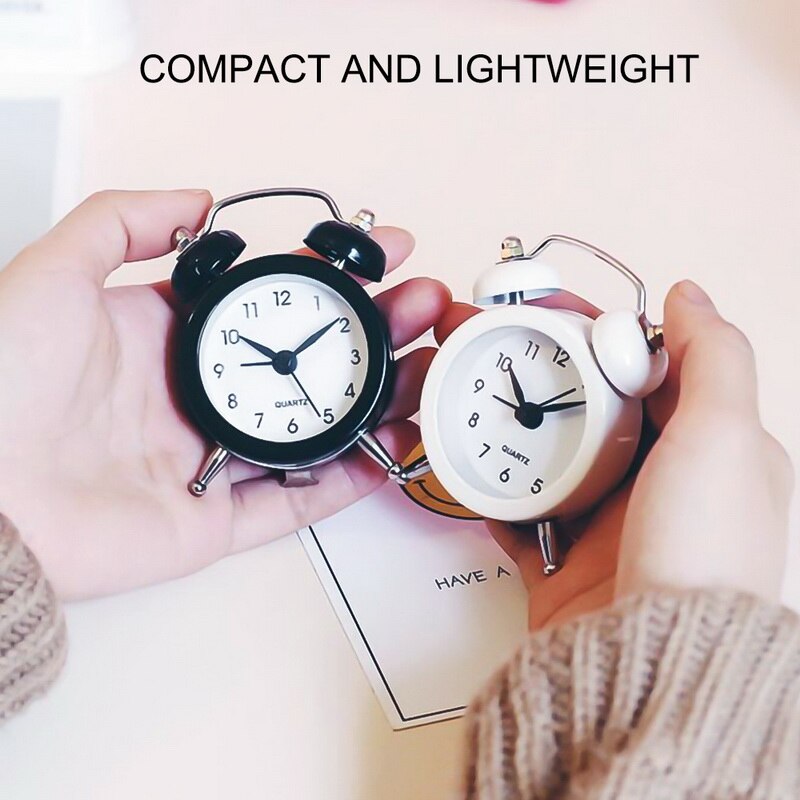 Mini Alarm Clock Electronic Round Number Double Bell Desk Table Digital Quartz Clock Home Decoration Retro Portable Cute Durable