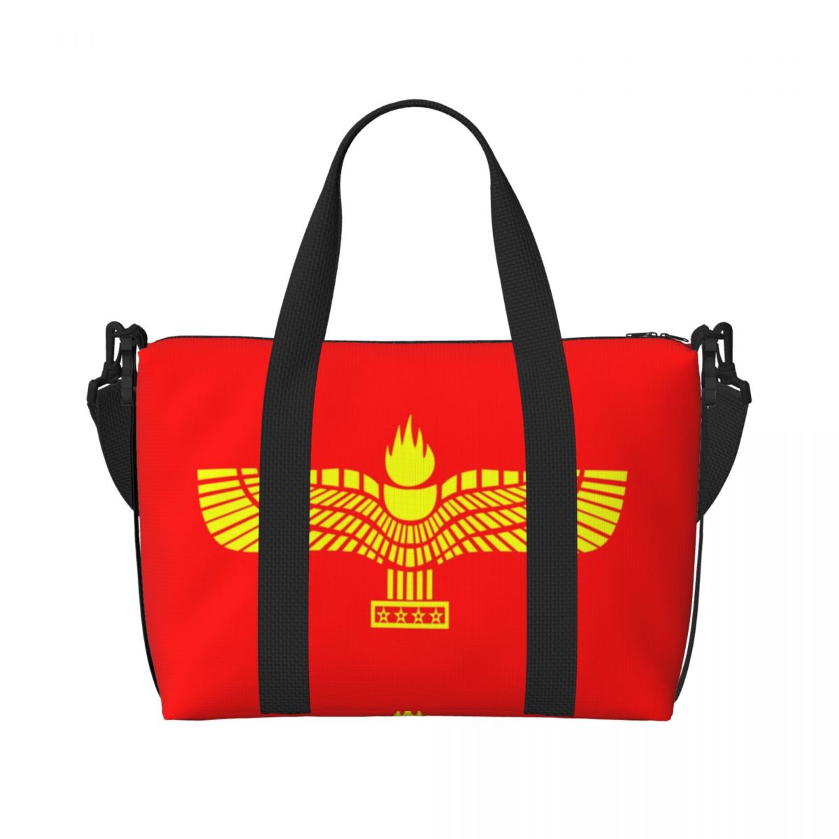 Custom Large Syriac Suryoyo Flag Logo Tote Bag for Women Aramean Assyria Shoulder Shopping Gym Beach Travel Bag: black