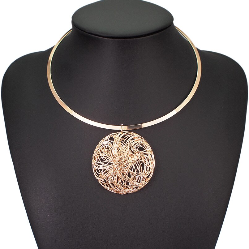 Mode Grote Ronde Kraag Draaimomenten Choker Ketting Hangers Vintage Statement Kettingen Voor Vrouwen Sieraden: round Gold