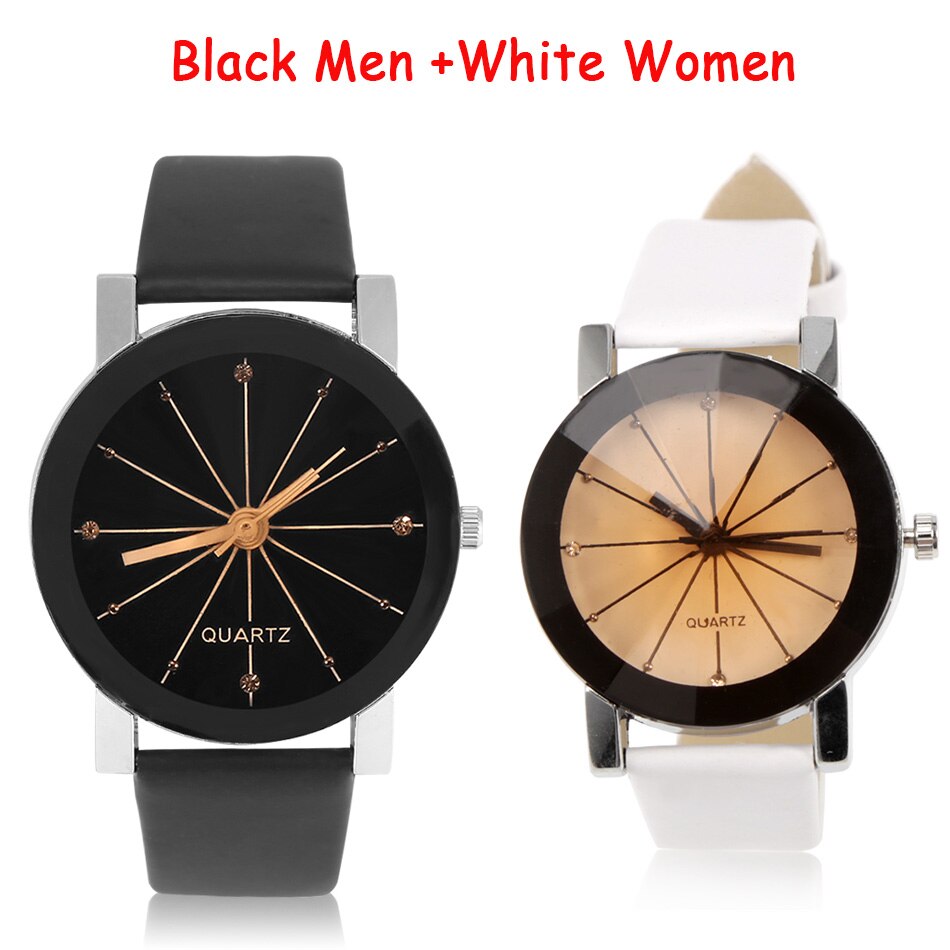 Dames quartzhorloges relogio masculinos wijzerplaat tijd herenklok pu leren jurk ronde kast uur liefhebbers horloge bayan kol saat: Mannen vrouwen 04 01