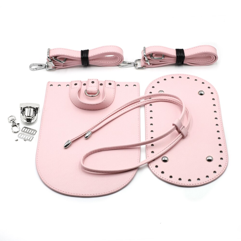 DIY Handmade Bag Accessories With Bag Bottom Flap Cover Shoulder Strap Bag Belt Hardware Parts For Women Backpack #E: pink set silver