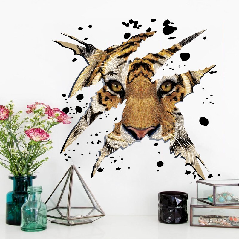 3d mægtige tigerhoved wallsticker soveværelse stue diy wall art decals baggrundsklistermærker boligindretning tapet