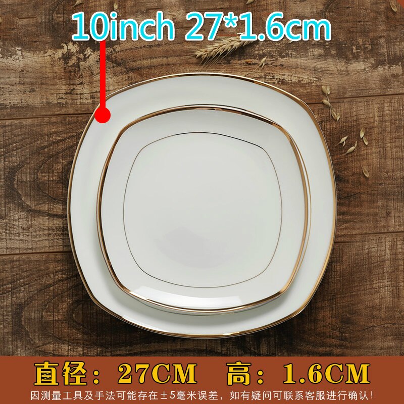 Keramisk tallerken gylden side ben porcelæn firkantede tallerkener bøf tallerken hvidguld stregplade serverer tallerkener: 10 tommer
