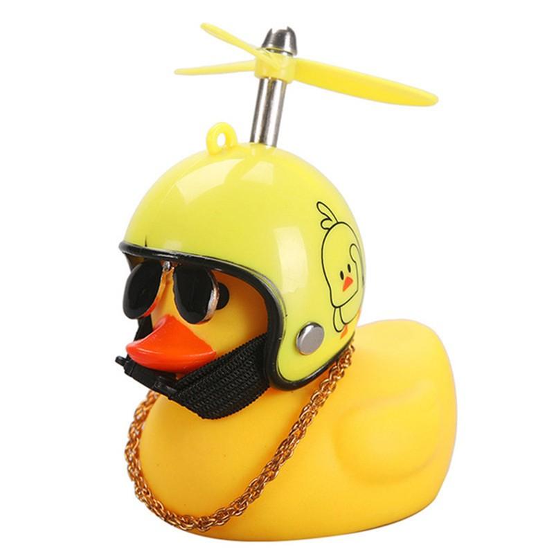 Bonito pato amarillo con hélice para casco, rompevientos de goma, sonido al estrujar, adornos de decoración para coche, accesorios: 02