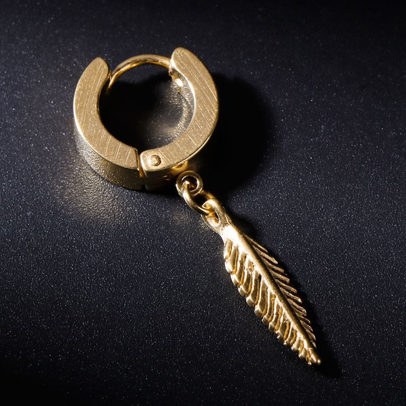 Boucles d'oreilles Punk en forme de plume pour hommes et femmes, 1 pièce, pendentif en acier titane, bijoux de décoration, breloques, masculin