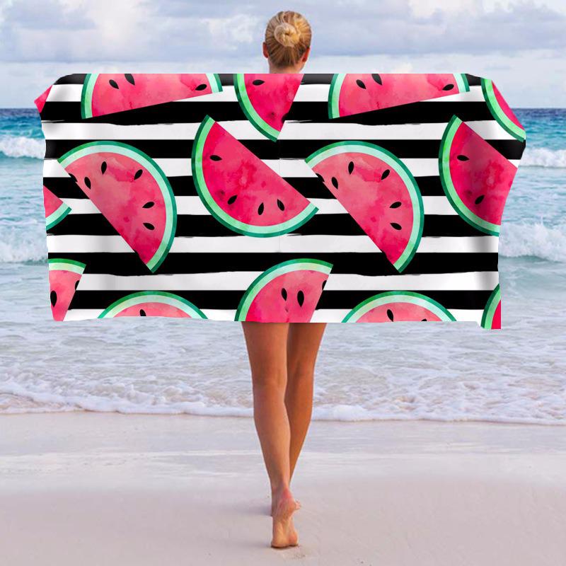 Toalla de playa de sandía superventas de microfibra de doble cara de lana de secado rápido Rectangular Toalla de baño Silla de playa cojín