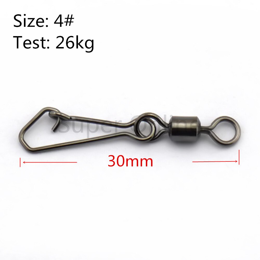 JOSHNESE 50PCS Stainless Steel Fishing Swivels MS+QL Interlock Rolling Swivel With Hooked Snap Fish Hook Connector: Size 4  30mm 26kg