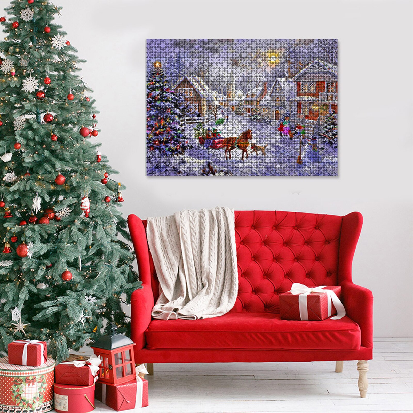 Christmas 1000 Pcs Jigsaw Puzzles Beautiful Snow Scene Festive Home Entertainment Toys Games