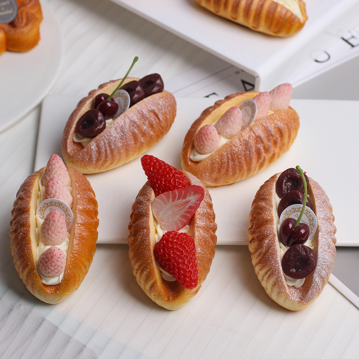 Modelo de pan de cocina de frutas artificiales, refrigerador, Material Pu, decoración del hogar, adornos de muestra de alimentos, accesorios de tiro, 3 uds.