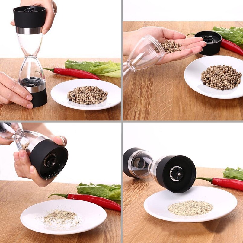 Ceramic Core Hourglass Shape Pepper Grinders Dual-head Sea Salt Pepper Powder Mills Spice Shaker Seasoning Muller