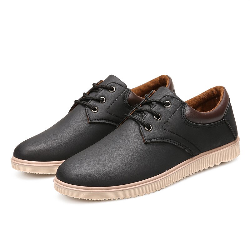 Lædersko mænds lejligheder oxfords sko mænd kausal sko snøre læder sko til mænd sneaker oxford: Sort / 9.5