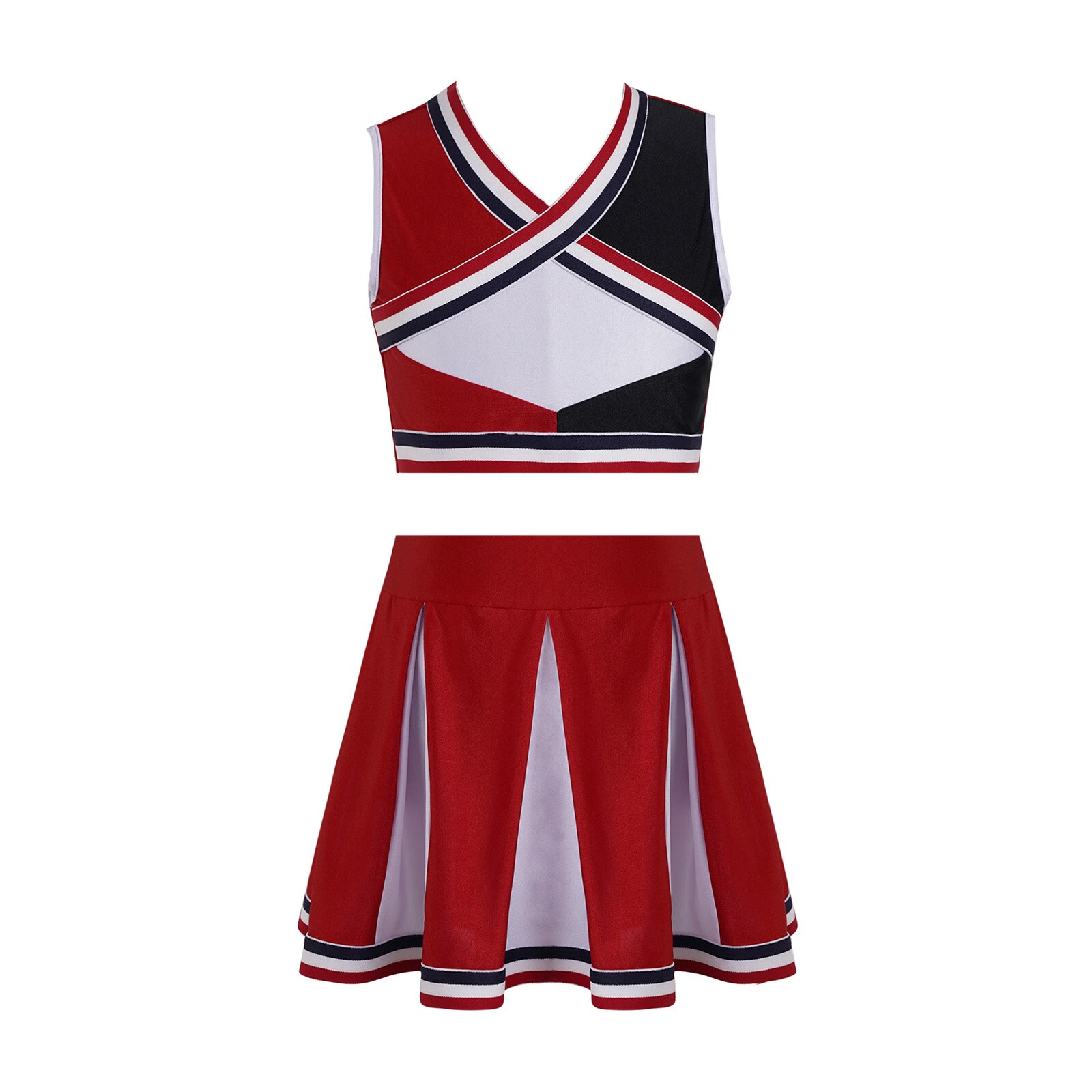 Kids Meisjes Cheerleading Dance Kleding Set V Hals Crop Top Met Elastische Tailleband Geplooide Rok Carnaval Cheerleader Outfit: 10