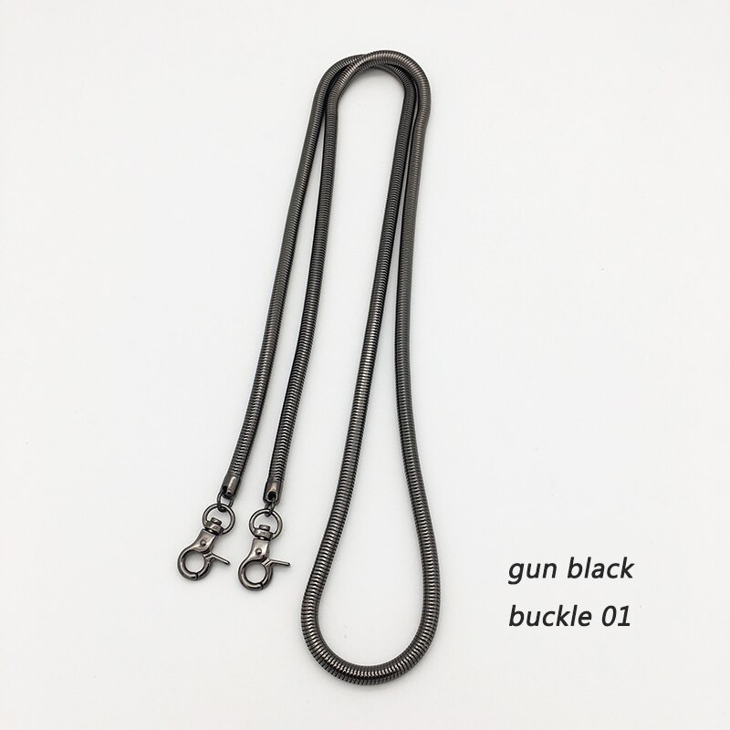 Ersättning guldkedja för väska delar tillbehör silverkedjor axel crossbody väskor för kvinnor lång svart handväska rem bälte: Pistol svart spänne 01 / 6.5 mm