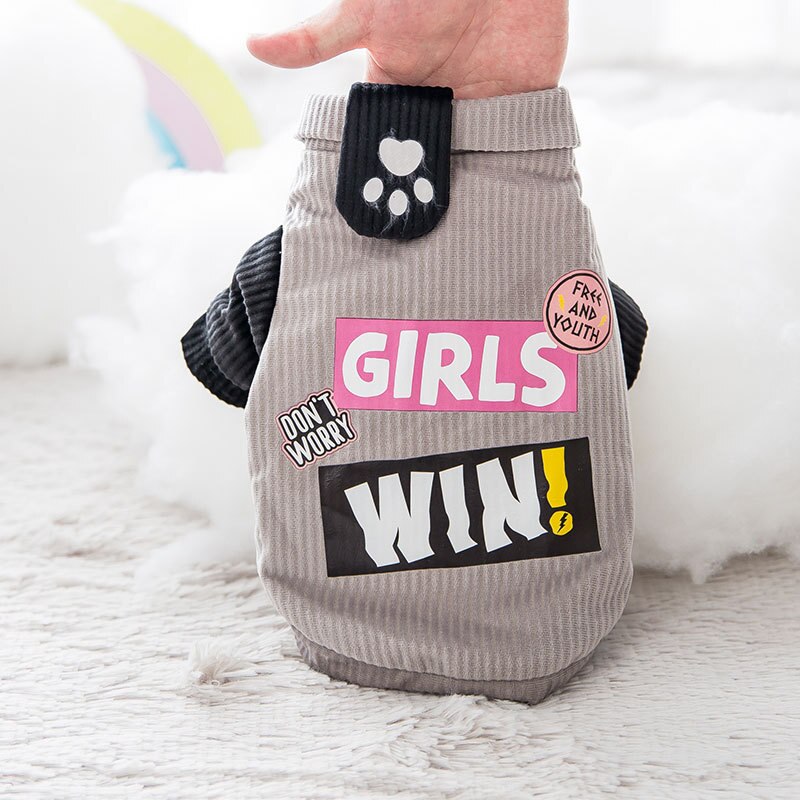 Pet Clothing Cartoon Paw Print Clothes for Dog Down Small Costume Letter Print Girls Win Dogs Cute Autumn Winter Collar Perro