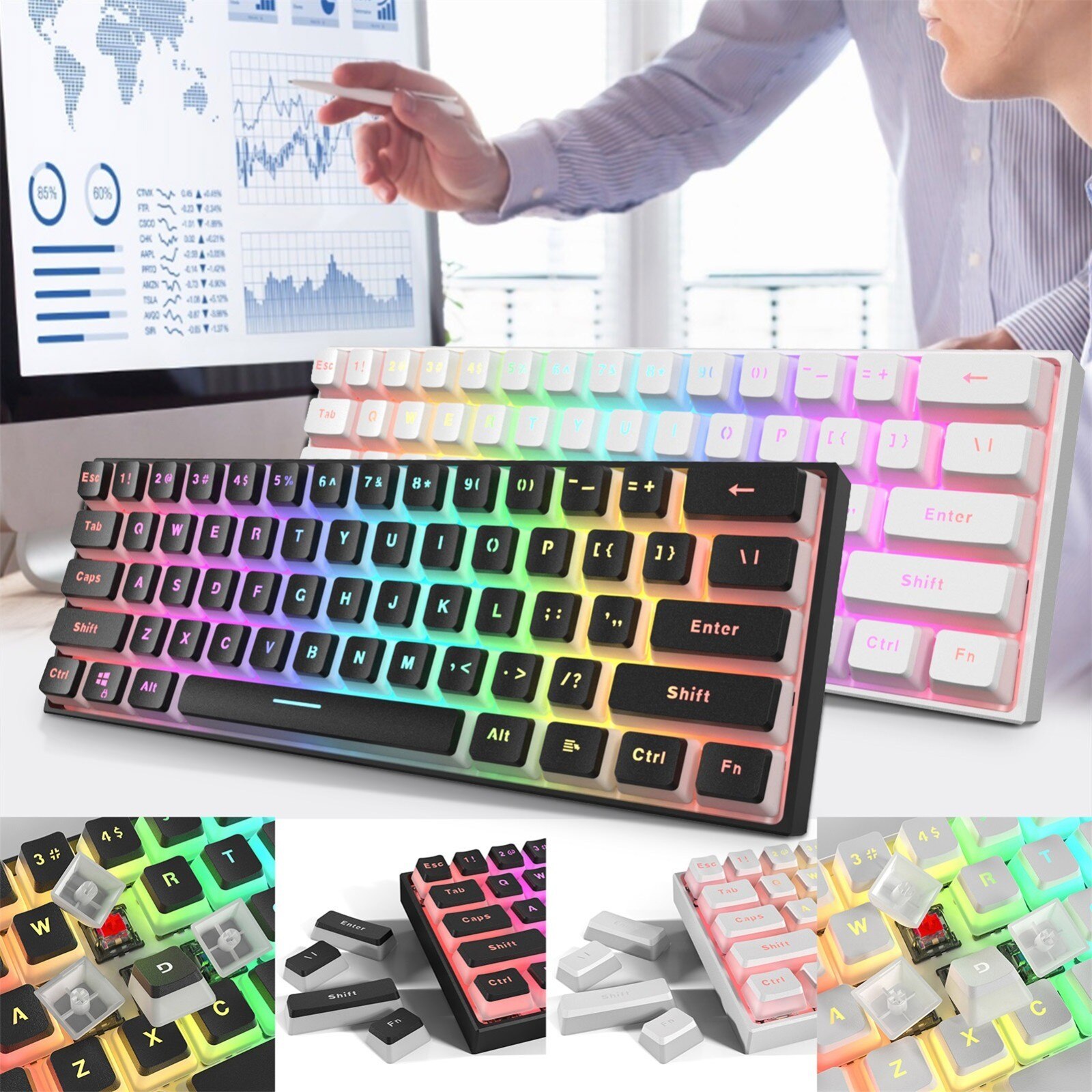 K870T 87 Keys RGB Wirele sbluetooth Dual Mode Gaming Mechanical Keyboard for pc Gaming Keyboards for Tablet Desktop Mechanical