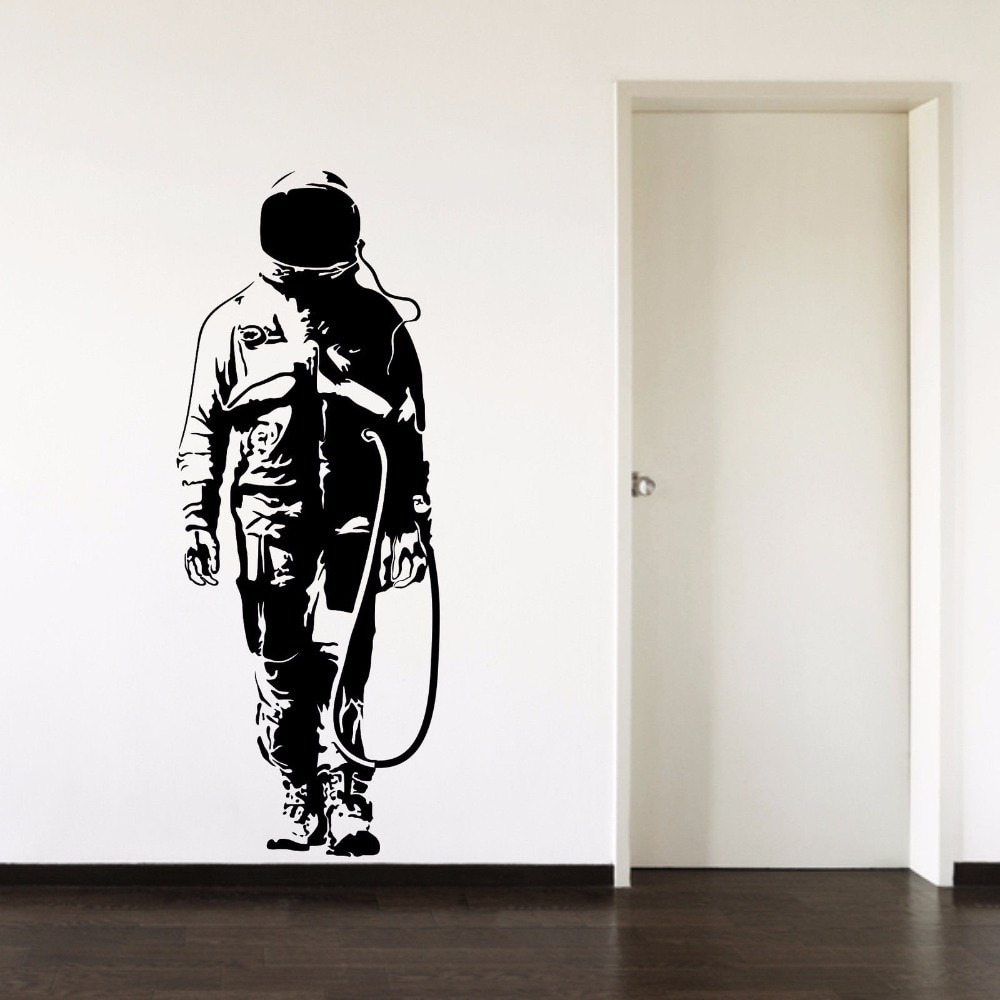 Astronaut Space Man Living Room Bedroom Hallway Black Home Decal Window Decal Removable Vinyl Art Wall Sticker Decal B073
