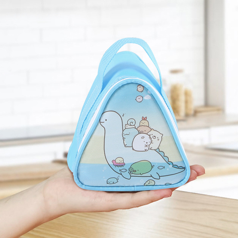 Breakfast Insulation Thermal Bag Small Triangular Rice Ball Lunch Box Bags Cute Portable Food Bento Fresh Pouch for Women Kids: Option 1 / Blue