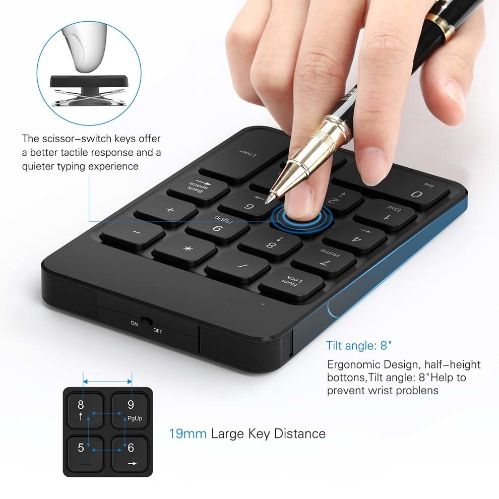 Jelly Comb Rechargeable Wireless Number Pad and Mouse Combo 2.4GHz USB Numeric Keypad and Mouse for Laptop PC Desktop Notebook