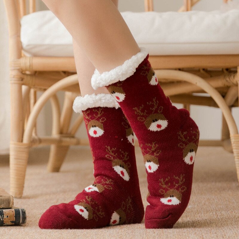 Newly Women Extra-warm Fleece Indoor Socks Warm Feet Stretchy for Winter Home Christmas FIF66