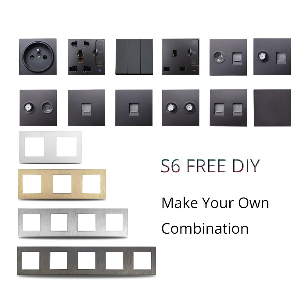 Wallpad  s6 katt 6 dobbelt Dobbel  rj45 internett ethernet pc data veggkontakt børstet pc plast