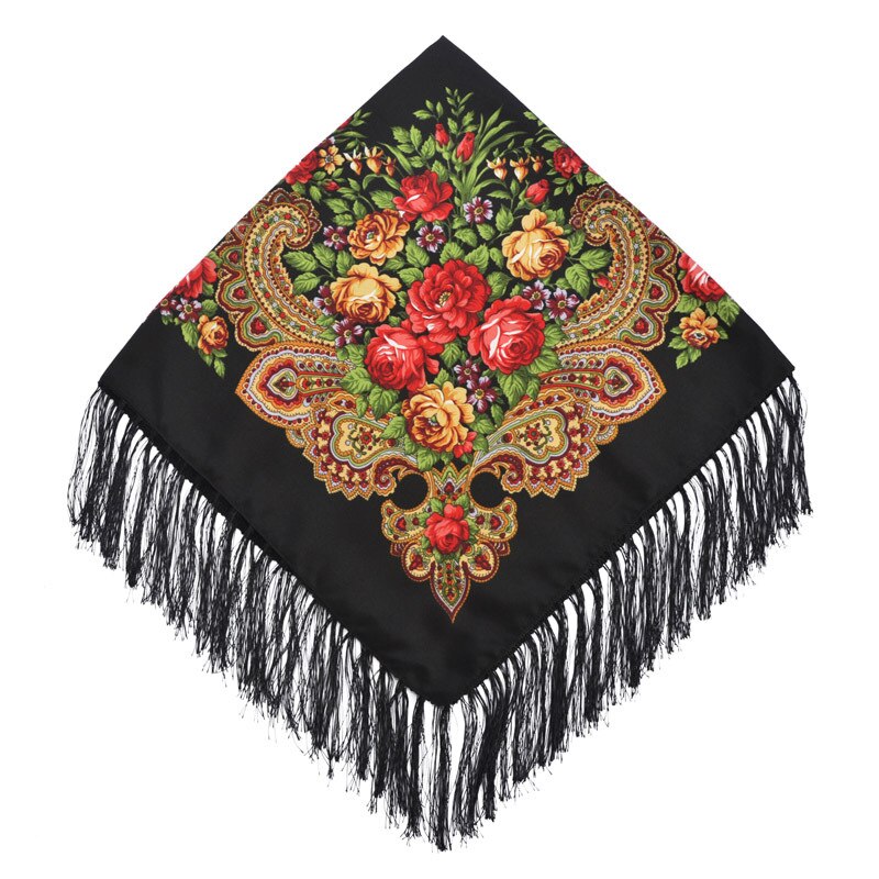 Chal de estilo ruso Pavlovo Posad, chal Vintage con estampado Floral, hiyab, bufanda con borlas, 35*35 '',: navy