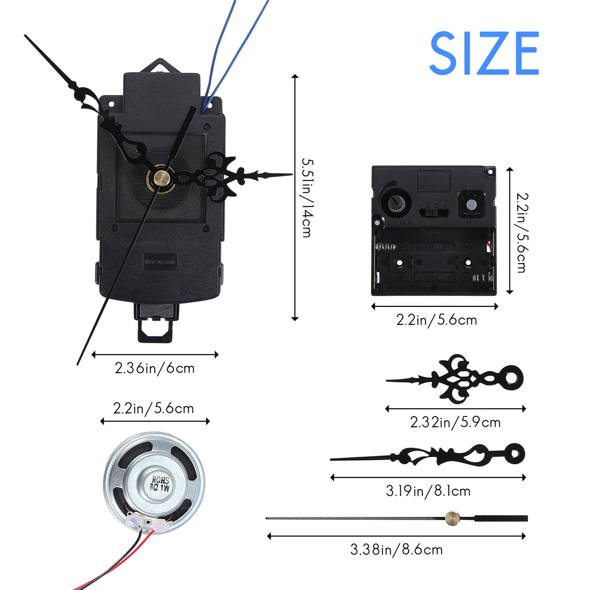 Quarz-Pendeluhrwerk mit schwarzen Zeigern, mit Spieluhr-Lautsprecher, batteriebetrieben, Melodiemechanismus für DIY-Uhr