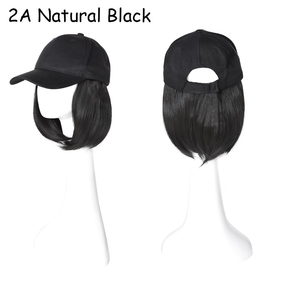 Benehair Afneembare Korte Rechte Bob Haar Zwarte Baseball Cap Haar Pruik Synthetische Pruik Cap Haar Hittebestendige Vezel Outdoor: Natural Black