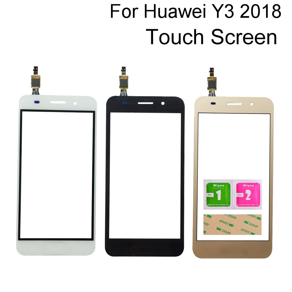 Tela de toque vidro para huawei y3 2018/para huawei y5 lite 2018 digitador do painel sensor toque ferramentas 3m cola toalhetes