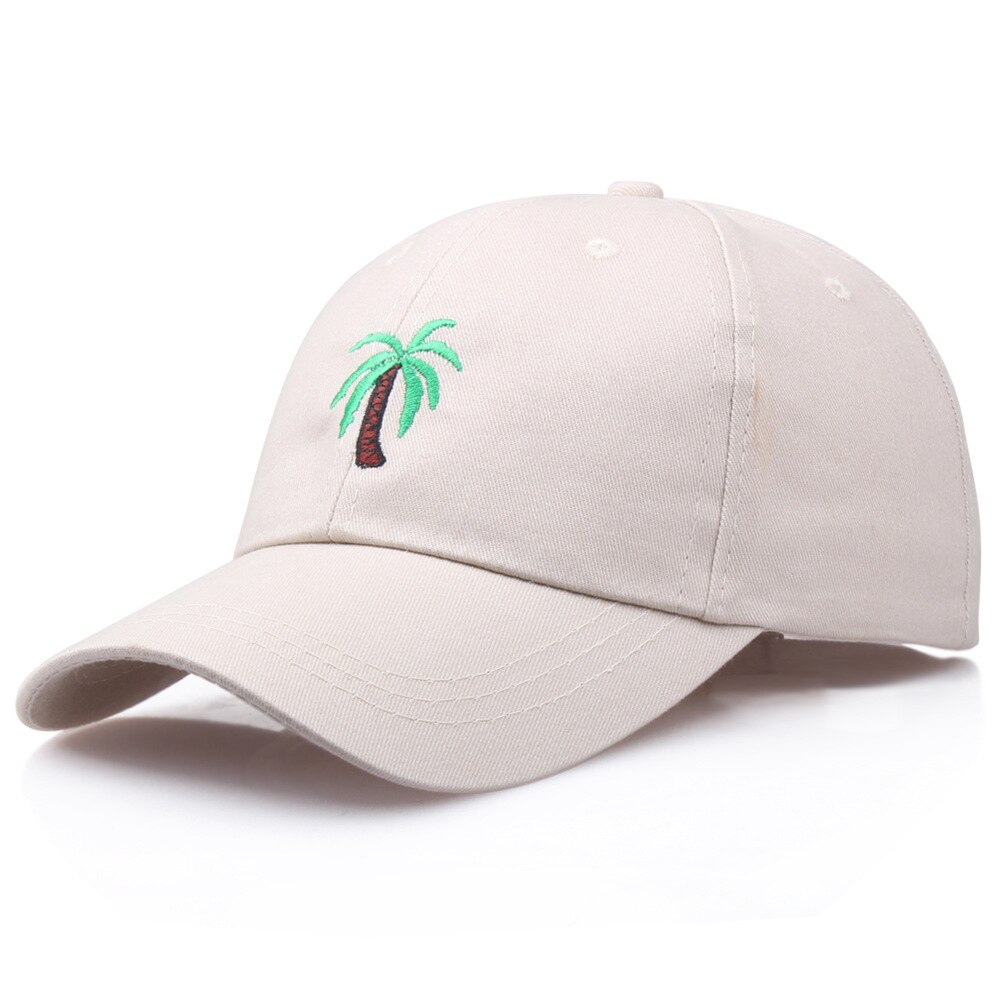 Men&#39;s Palm Tree Embroidery Kpop Baseball Cap Women Boy Coconut Tree Snapback Hip Hop Caps Outdoor Curved Black Cotton Dad Hat: beige