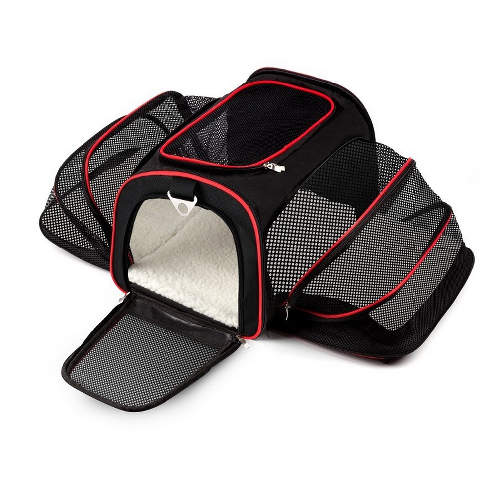 Transportín extensible para mascotas, jaula suave para perros y gatos, perrera aprobada por la aerolínea, vehículo de viaje con expansión de dos lados, equipaje de transporte fácil: Default Title