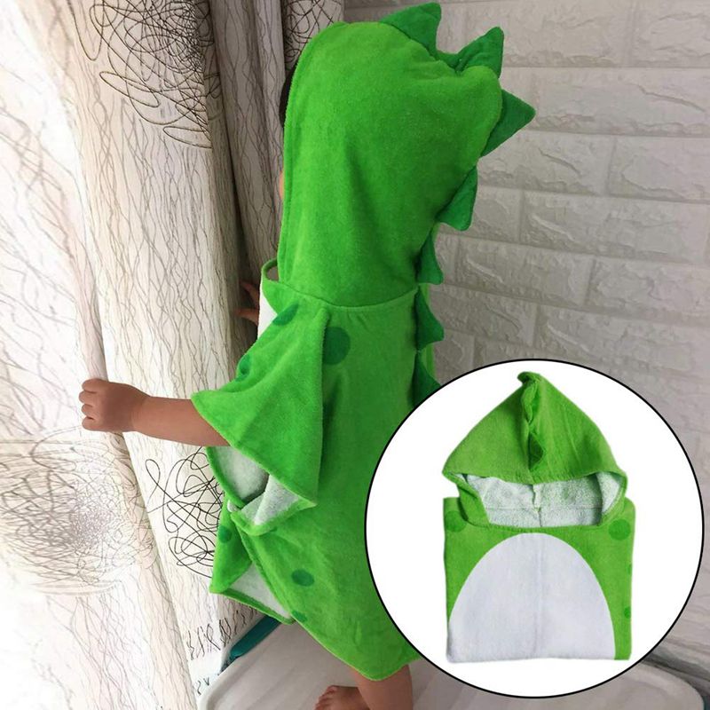Børn badehåndklæde kappe børn hætteklædte strand svømning poncho dinosaur mønster (grøn + hvid 55 cm x 110 cm)