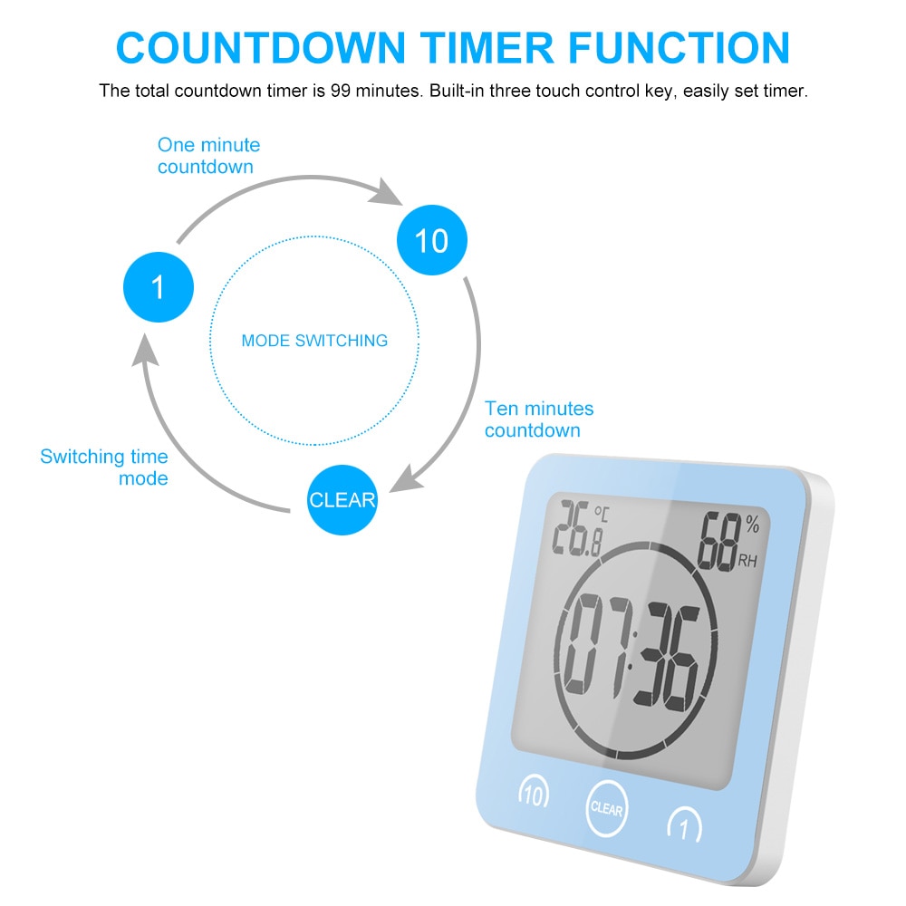 Waterdichte lcd digitale wandklok douche zuignap wandstandaard alarm timer temperatuur vochtigheid bad weerstation voor thuis