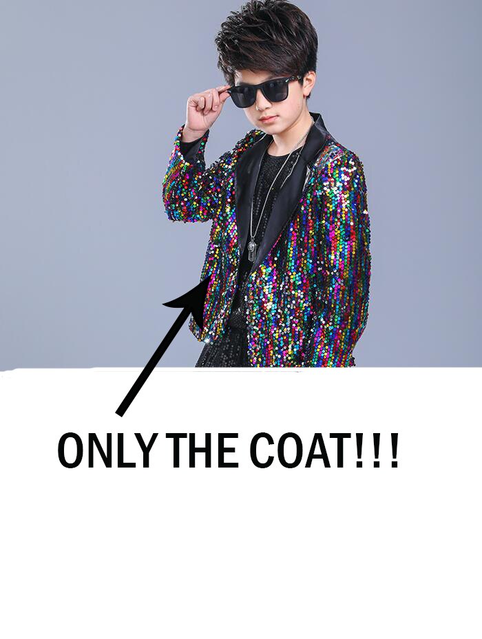 Kids Adult Sequined Pants Jacket Hip Hop Clothing Jazz Dance Costumes Suit Boys Carnival Stage wear Ballroom Dancing Outfits: Only Coat / 190(80kg-90kg)