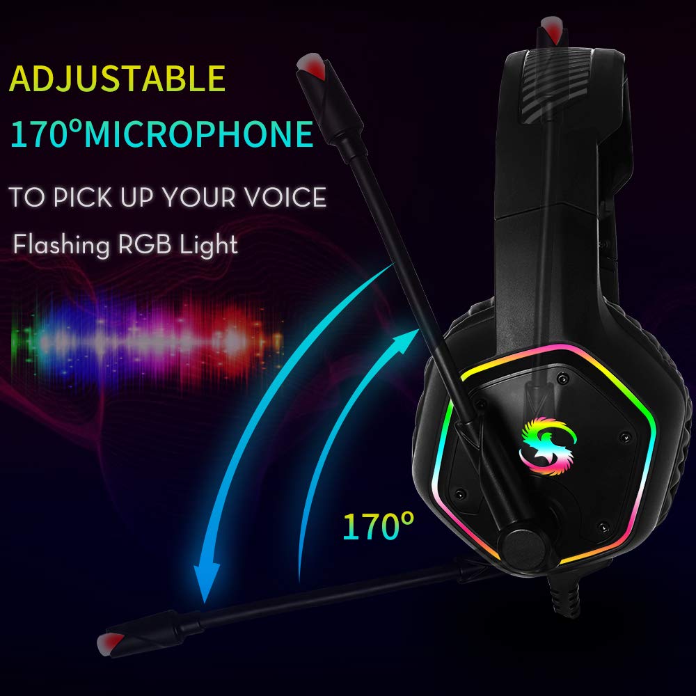 K-15 Gaming Headsets Big Headphones with Light Microphone Stereo Earphones Deep Bass for PC Computer Gamer Laptop PS4 Games