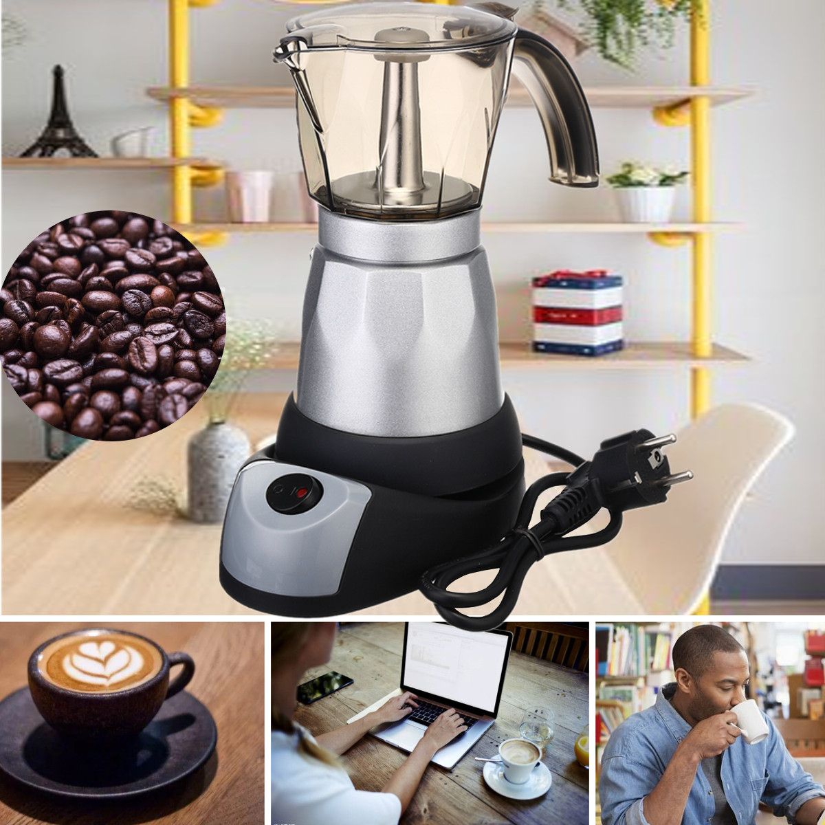 Electric Coffee Maker 6 Cups 50ml 480W Portable Stainless Steel Espresso Italian Moka Coffee Pot For Home Kitchen Coffee Making