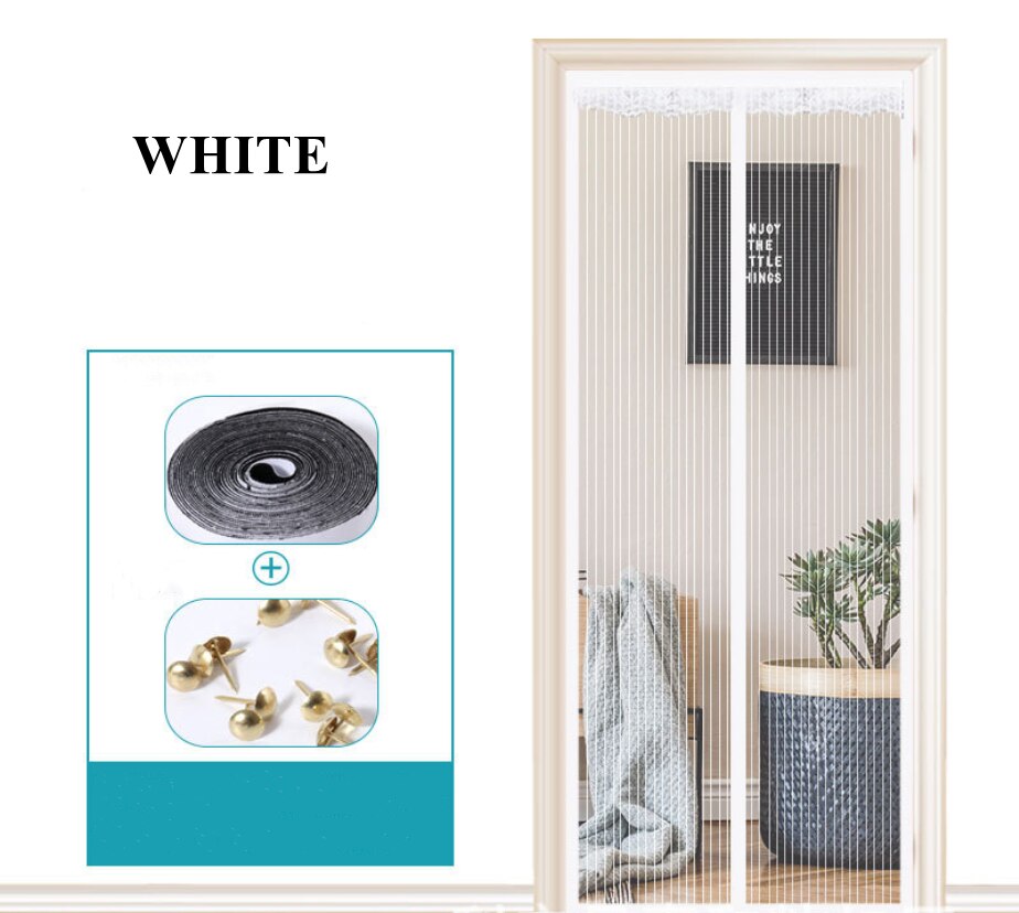 Rideau de porte magnétique Anti-moustique, moustiquaire de Protection contre les mouches, ressort magnétique pour portes et fenêtres,: white / 120x 210CM