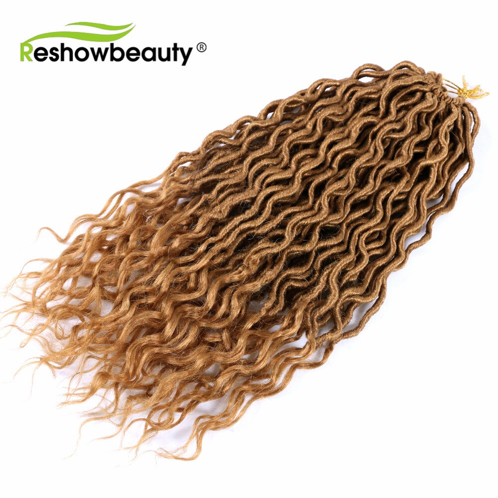 Virkade flätor faux locs lockiga ändar syntetisk vridning för kvinnor 18 tum 24 trådar 70 gram reshowbeauty