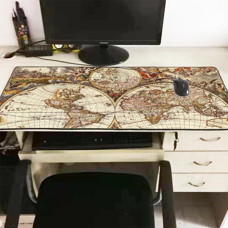 Mairuige Extra Large Speed Mouse Pad Old World Map Gaming Mousepad Anti-slip Natural Rubber Gaming Mouse Mat with Locking Edge