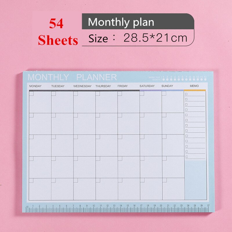 Kawaii A4 planificateur mensuel A5 Plan hebdomadaire Agenda 365 jour cahier école fournitures de bureau Journal livre papeterie Kpop: Monthly plan-blue2