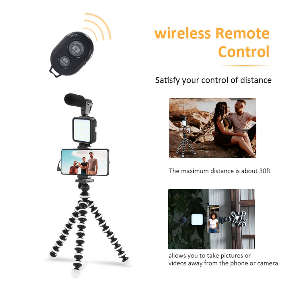 Smartphone &amp; Camera Vlogging Studio Kits Video Shooting Photography Suit with Microphone LED Fill Light Mini Tripod