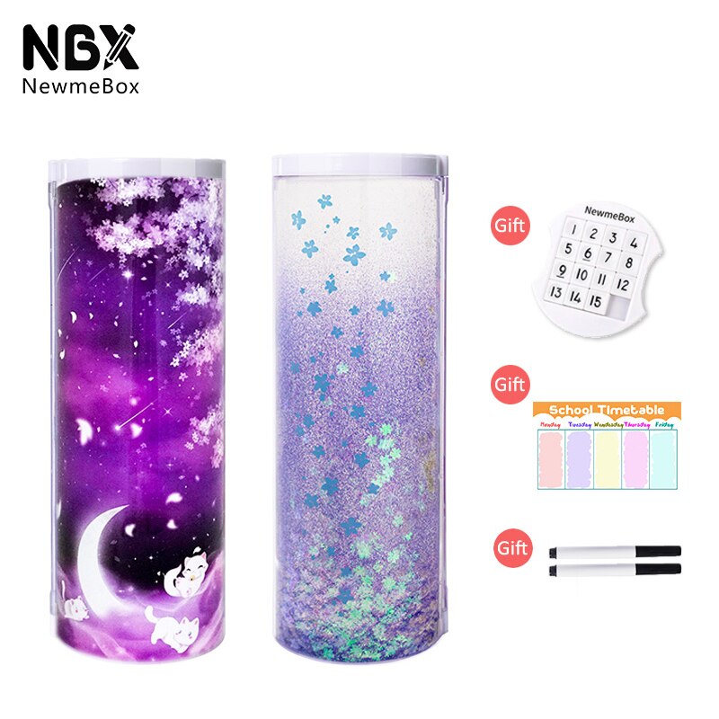 NBX Purple Pencil Case Glitter Cat Pencilcase Aesthetic Sakura Stationery Cute Office Supplies For Girls Pen Boxes And Packaging: Accessories 2