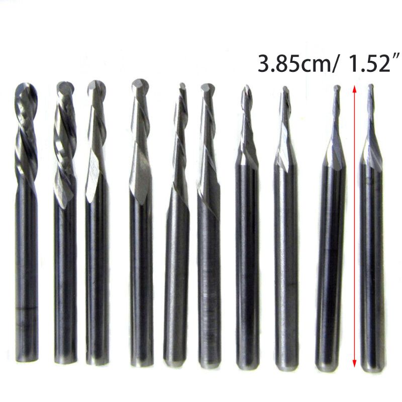 Fresa de punta de bola de carburo, herramienta de grabado CNC, Router, broca de carburo sólido, 63HF, 10 piezas, 1/1, 5/2, 0/2, 5/ 3.175mm