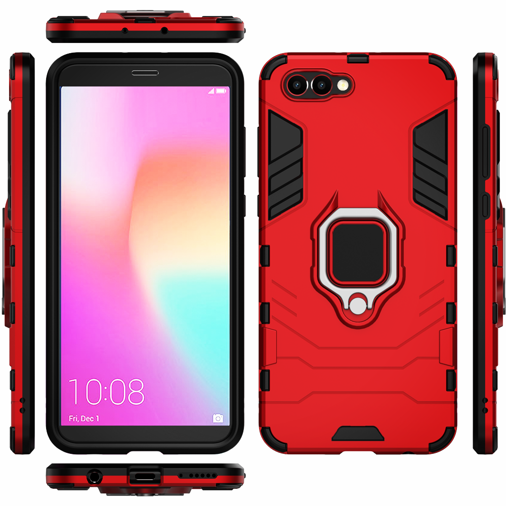 Para huawei honor v10 vista 10 caso anel à prova de choque suporte de silicone + pc telefone capa para huawei honor 10 vista 10 honorv10: For Honor V10 / Red