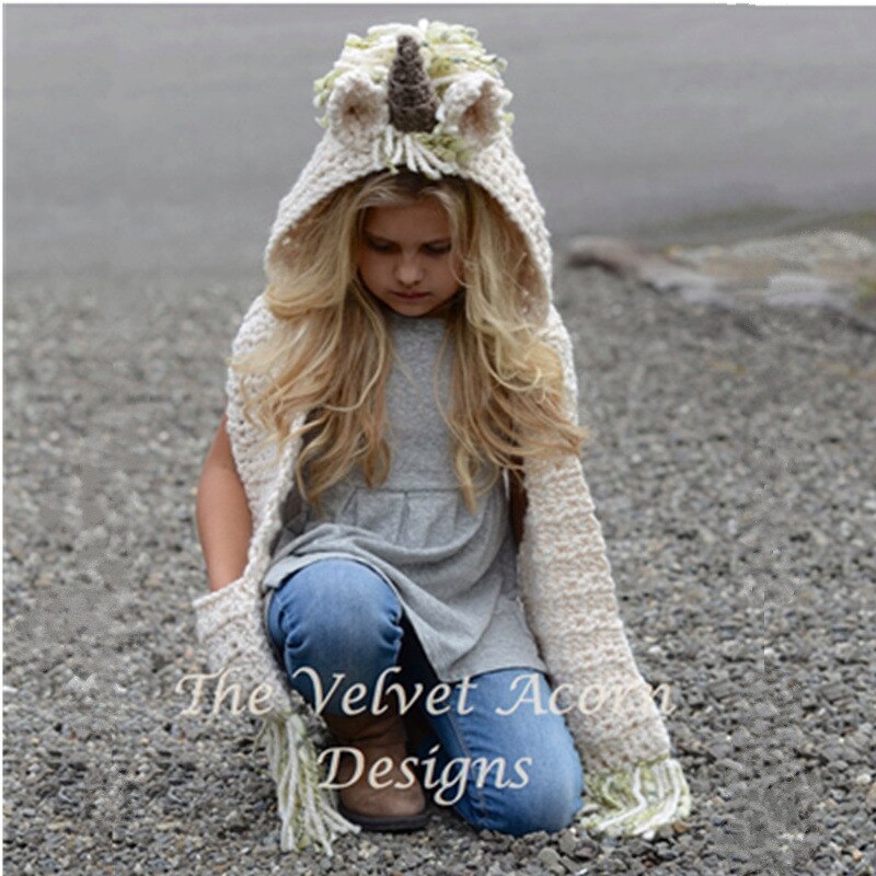 2-12 jaar Meisjes Winter Eenhoorn Hoed Sjaal Leuke Handgemaakte Kinderen Hoed Wrap Eenhoorn Caps Voor kinderen Warm wol Sjaals Hoed
