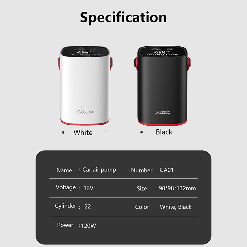 Gussdo Portable Car Air Pump 12V Electric Air Compressor Digital Tire Pressure Monitor Inflatable Treasure for Cycle Ball Boat
