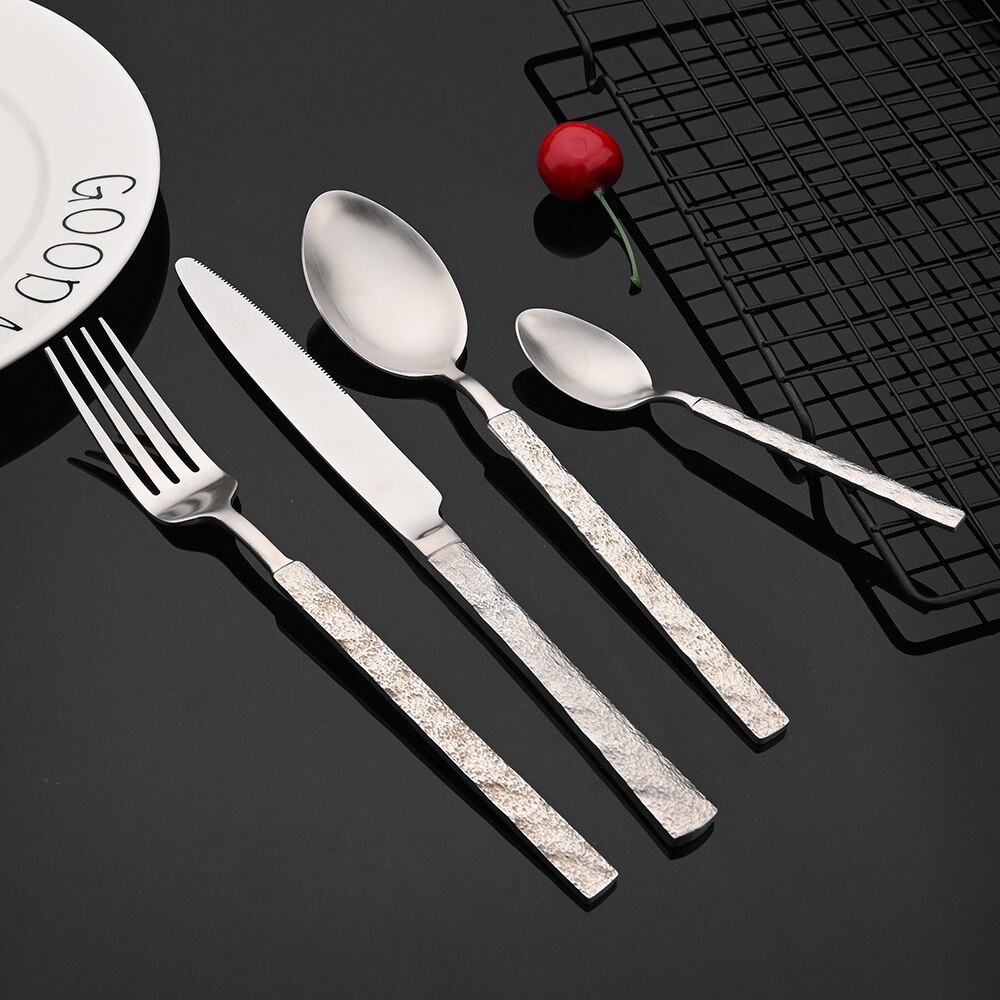 Silver Matte Flatware Cutlery Set Silver Dinner Set Classic Restaurant 304 Stainless Steel Kitchen Wedding Dinnerware Tableware